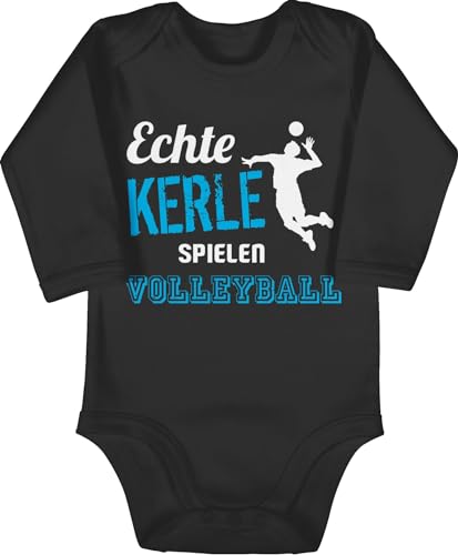 Baby Body langarm Mädchen Junge - Sport & Bewegung - Echte Kerle spielen Volleyball - 3/6 Monate - Schwarz - 25. geburtstag volleyballer strampler babybody bodies langarmbody bodys babybodys von Shirtracer