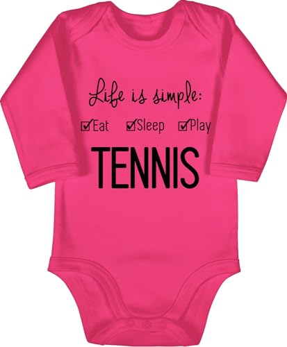Baby Body langarm Mädchen Junge - Sport & Bewegung - Life is simple Tennis - 3/6 Monate - Fuchsia - 25. geburtstag bodys babybody strampler langarmbody babykleidung fun von Shirtracer