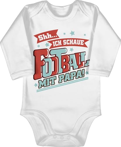 Baby Body langarm Mädchen Junge - Sport & Bewegung - Shh...Ich schaue Football mit Papa! - bunt - 3/6 Monate - Weiß - 25. geburtstag american strampler papa langarmbody ich babybody ausgefallene von Shirtracer