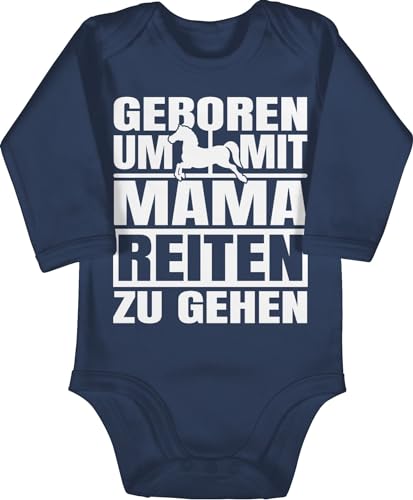 Shirtracer Baby Body langarm Mädchen Junge - Sprüche - Geboren um mit Mama reiten zu gehen - weiß - 6/12 Monate - Navy Blau - babygeschenke lustig babybodys bodys babysprüche babystrampler sprüche. von Shirtracer