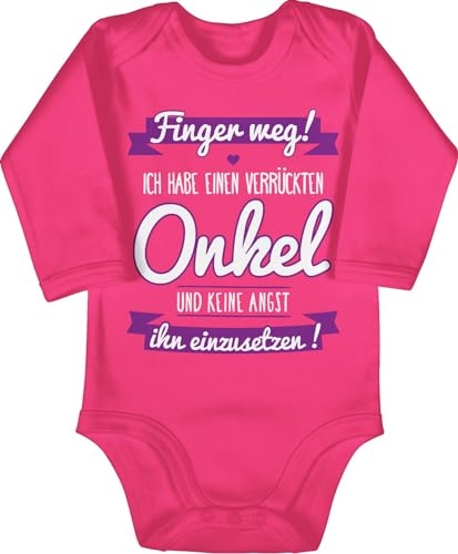 Baby Body langarm Mädchen Junge - Sprüche - Ich habe einen verrückten Onkel lila - 6/12 Monate - Fuchsia - finger weg babystrampler mit aufschrift überraschung langarmbody babygeschenke lustig von Shirtracer