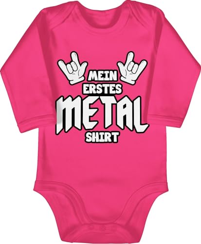 Baby Body langarm Mädchen Junge - Sprüche - Mein erstes Metal Shirt Comic - 3/6 Monate - Fuchsia - babygeschenke spruch baby+metal bodys babygeschenk spruche babybody baby-geschenke sprüchen von Shirtracer