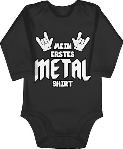 Baby Body langarm Mädchen Junge - Sprüche - Mein erstes Metal Shirt Comic - 3/6 Monate - Schwarz - babygeschenke spruch baby+metal bodys babygeschenk spruche babybody baby-geschenke sprüchen von Shirtracer