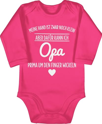 Baby Body langarm Mädchen Junge - Sprüche - Opa um den Finger wickeln - 3/6 Monate - Fuchsia - babygeschenke spruch opas babybody babygeschenk spruche liebling strampler baby-geschenke sprüchen von Shirtracer
