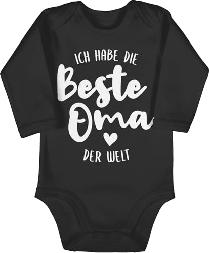 Baby Body langarm Mädchen Junge - Strampler & - Ich habe die beste Oma der Welt - 3/6 Monate - Schwarz - bodys mit sprüche sachen für neugeborene ist babybody babygeschenke zur geburt hab von Shirtracer