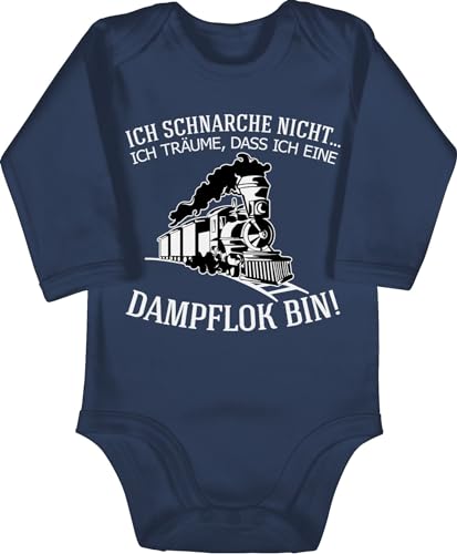 Baby Body langarm Mädchen Junge - Strampler & - Ich schnarche nicht Ich träume dass ich eine Dampflok bin - Geschenk Lokführer Eisenbahn Bahn - 3/6 Monate - Navy Blau - sachen für neugeborene von Shirtracer