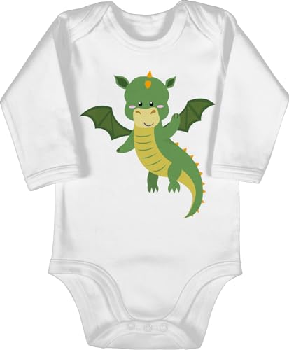 Baby Body langarm Mädchen Junge - Tiermotiv Animal Print - Drache - 3/6 Monate - Weiß - drachen kleidung tiermotive kindergarten strampler tiermotiven tier tiere mit von Shirtracer