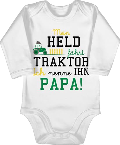 Baby Body langarm Mädchen Junge - Traktoren - Mein Held fährt Traktor - 12/18 Monate - Weiß - babybody papa landwirt dad strampler mit spruch landwirtschaft trecker babybodys sachen traktorfan von Shirtracer
