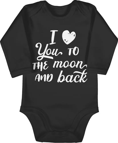Baby Body langarm Mädchen Junge - Valentinstag Partner - I love you to the moon and back weiß - 12/18 Monate - Schwarz - alles liebe valentinstagsgeschenke ich dich valentines geschenk herz von Shirtracer