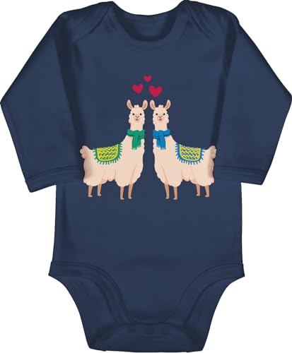 Baby Body langarm Mädchen Junge - Valentinstag Partner - Lamas - 6/12 Monate - Navy Blau - alles liebe valentinstagsgeschenke lama strampler valentines geschenk alpaka valentinstagsgeschenk von Shirtracer