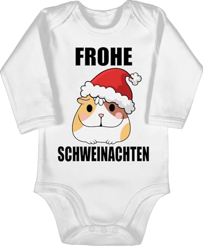Baby Body langarm Mädchen Junge - Weihnachten Geschenke Christmas - Frohe Schweinachten mit Meerschweinchen - 6/12 Monate - Weiß - weihnachtsstrampler weihnachtsmotiv schwein strampler weihnacht von Shirtracer