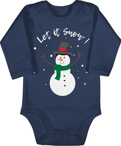 Baby Body langarm Mädchen Junge - Weihnachten Geschenke Christmas - Schneemann Let it snow - 12/18 Monate - Navy Blau - weihnachtsstrampler weihnachtsmotiv weihnachtsmotive+weihnachtsmotiven von Shirtracer