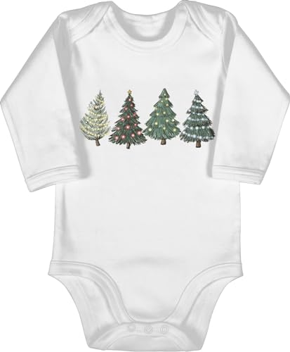 Baby Body langarm Mädchen Junge - Weihnachten Geschenke Christmas - Weihnachtsbäume - 3/6 Monate - Weiß - weihnachtsstrampler weihnachtsmotiv weihnachtsbaum babybody weihnacht tree weihnachts von Shirtracer