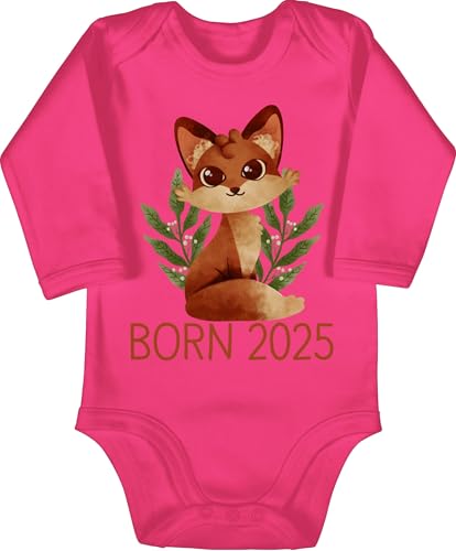 Baby Body langarm Mädchen Junge - Zur - Fuchs Born 2025 Geschenk Geburt - 3/6 Monate - Fuchsia - babygeschenke pregnancy 2023 babybody geschenke babygeschenk mit strampler geburtgeschenk geboren von Shirtracer