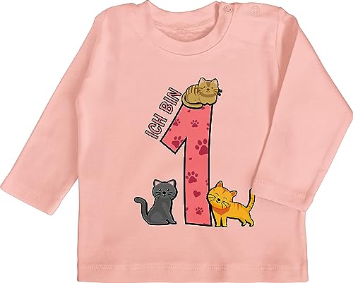 Baby Langarmshirt - 1. Geburtstag - Ich Bin eins - 12/18 Monate - Babyrosa - Langarm Kleidung für mädchen 1 Jahr Outfit 1st Birthday Jahre Shirts fã¼r Baby-Jungen Geschenke zum ersten 1jahriger von Shirtracer