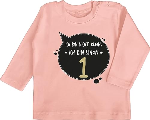 Baby Langarmshirt - 1. Geburtstag - Ich Bin Nicht klein, ich Bin Schon eins - 12/18 Monate - Babyrosa - 1 Jahr Shirt Langarm Jahre Geschenk mädchen one Year babypulli geburtstagsshirt+1+Jahr von Shirtracer