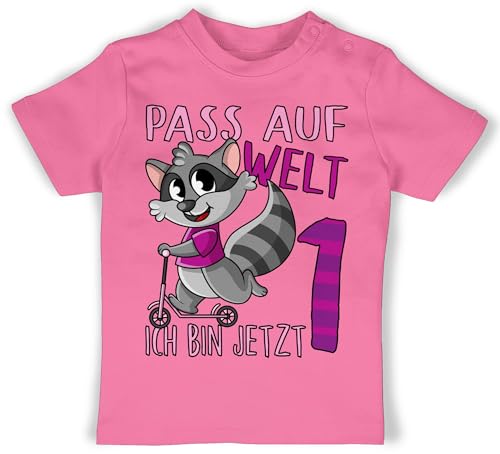 Baby T-Shirt Mädchen Jungen - 1. Geburtstag - Pass auf Welt ich Bin jetzt eins - rosa - 12/18 Monate - Pink - geburtstagsshirt 1 Jahr 1st Birthday Boy Outfit einjährige Schon Tshirt von Shirtracer