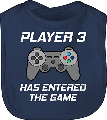 Baby Lätzchen - Zur Geburt - Player 3 has entered the game Controller grau - Unisize - Navy Blau - babygeschenke partnerlook nerd schlabberlatz pregnancy gamer latz familie look gaming kinderlätze von Shirtracer