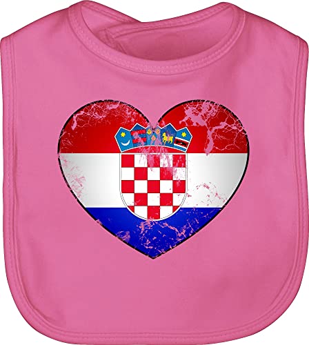 Baby Lätzchen - Fussball EM 2024 Fanartikel - Kroatien Vintage Herz - Unisize - Pink - europameisterschaft croatia wm hrvatski fußball croatian fu ball hrvatska wm2022 kroatisch fussball-wm von Shirtracer