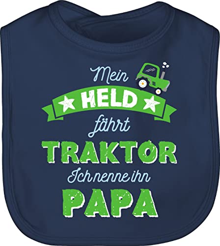 Baby Lätzchen - Mein Held fährt Traktor Papa - Unisize - Navy Blau - vatertag trecker schlabberlatz dad bester latz geschenk faehrt sabberlatz kinderlatz babylatz babylätzchen laetzchen von Shirtracer