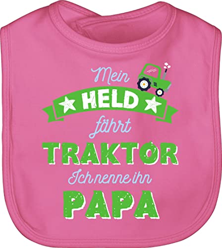 Baby Lätzchen - Mein Held fährt Traktor Papa - Unisize - Pink - babylätze geschenk trecker schlabberlatz latz laetzchen vatertag faehrt babylätzchen dad bester sabberlatz babylatz kinderlatz von Shirtracer