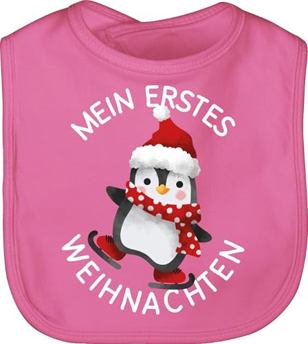 Baby Lätzchen - Geschenke Christmas - Mein erstes Weihnachten mit Pinguin - weiß - Unisize - Pink - outfit weihnachtsmotiv first xmas kinderlatz weihnacht 1.weihnachten babylatz weihnachts 1 von Shirtracer