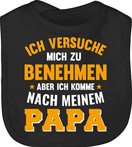 Shirtracer Baby Lätzchen - Sprüche - Ich versuche mich zu benehmen komme nach meinem Papa - Unisize - Schwarz - kinderlatz babykleidung mit sprüchen lustige babygeschenke vater babylätzchen von Shirtracer