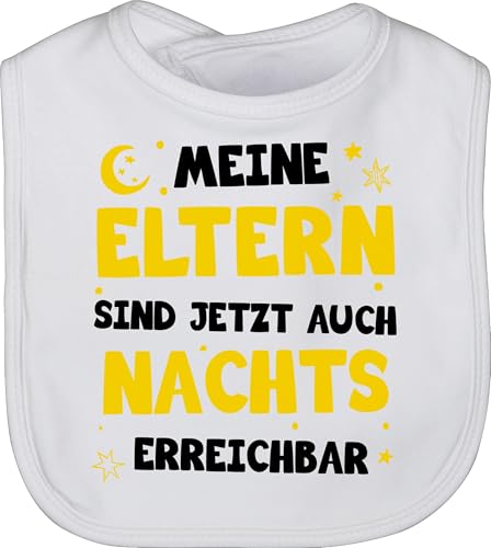 Baby Lätzchen - Sprüche - Meine Eltern sind jetzt auch nachts erreichbar - schwarz/gelb - Unisize - Weiß - lustige babysachen spruch laetzchen babykleidung mit süßen sprüchen spruche babylatz von Shirtracer