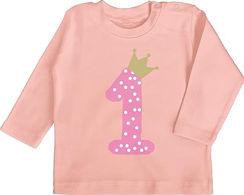 Shirtracer Baby Langarmshirt - 1. Geburtstag - Erster Krone Mädchen - 12/18 Monate - Babyrosa - 1 t Geschenk+für+einjähriges+Kind einjährige 1st Shirt t Outfit 1geburtstag erste Tshirt ich Bin von Shirtracer
