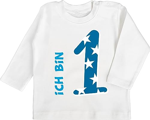 Baby Langarmshirt - 1. Geburtstag - Ich Bin eins Blau Junge Erster - 12/18 Monate - Weiß - geburtstagsshirt 1 Geschenk+für+einjähriges+Kind einjährige Year Shirt Jahr Outfit 1geburtstag Schon von Shirtracer