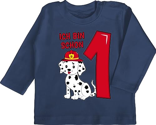 Baby Langarmshirt - 1. Geburtstag - Ich Bin Schon eins Feuerwehr Hund - 12/18 Monate - Navy Blau - one Birthday Old 1 Geschenke für 1jahrige Jahr Happy 1ter Mein erster erste Year Kindergeburtstag von Shirtracer