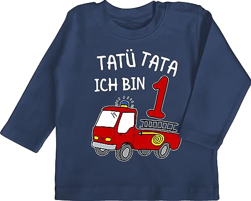 Baby Langarmshirt - 1. Geburtstag - Tatü Tata Ich Bin eins Feuerwehrauto - 18/24 Monate - Navy Blau - geburtstagsshirt 1 Jahr Geschenk+für+einjähriges+Kind einjährige 1st Shirt von Shirtracer