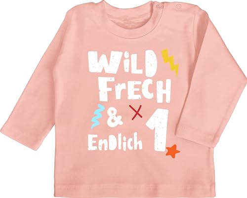 Baby Langarmshirt - 1. Geburtstag - Wild frech und endlich 1 - EIN Jahre Wunderbar - 18/24 Monate - Babyrosa - Jahr Junge Kleidung Geschenk+für+einjähriges+Kind einjährige Tshirt Outfit von Shirtracer