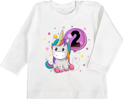 Baby Langarmshirt - 2. - Einhorn 2 Geburtstag Mädchen Kindergeburtstag 2 Jahre - 18/24 Monate - Weiß - Tshirt Zwei Jahren geburtstagsoutfit Two Outfit 2.Geburtstag geburtstagsshirt zweiter von Shirtracer