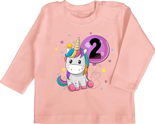 Shirtracer Baby Langarmshirt - 2. - Einhorn 2 Geburtstag Mädchen Kindergeburtstag 2 Jahre - 18/24 Monate - Babyrosa - ich Bin Zwei Birthday Geschenk 2, zweiter Geburtstagsparty 2ter zum jähriger von Shirtracer