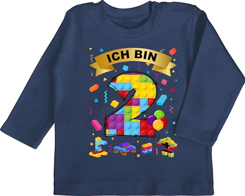 Baby Langarmshirt - 2. Geburtstag - Ich Bin 2 Bausteine - 18/24 Monate - Navy Blau - geburtstagsshirt 2.Geburtstag Langarm Tshirt Jahre Zwei Longsleeve Kleidung für jährige zweijährige Jungen von Shirtracer