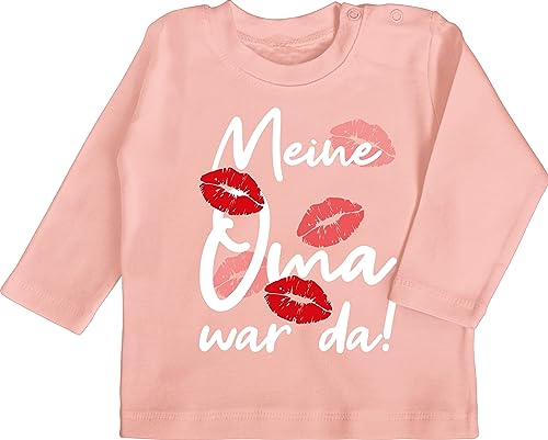 Baby Langarmshirt - Strampler Mädchen & Junge - Meine Oma war da - weiß - 6/12 Monate - Babyrosa - Shirt sprüche für babysachen t-Shirt Langarm t Shirts mit sprüchen Drauf Omas Babykleidung von Shirtracer