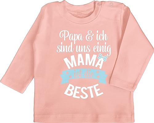 Baby Langarmshirt - Mama ist die Beste I - 3/6 Monate - Babyrosa - Best Mutter Tshirt Langarm Shirt Muttertag Mommy für Mamas zur Geburt t t-Shirt Mother's Day Mum mädchen und Mutti Geschenk von Shirtracer