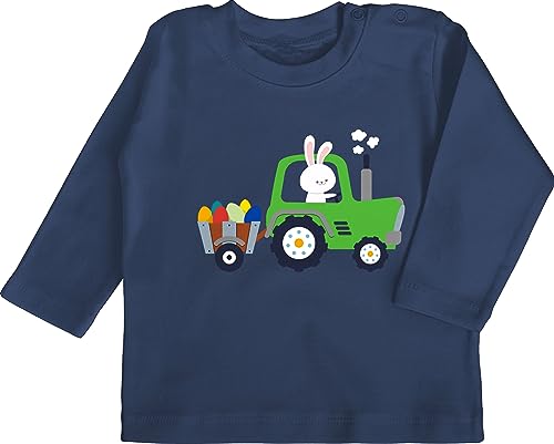 Baby Langarmshirt - Ostergeschenke - Traktor Hase Ostereier I Ostern I Trecker Osterhase - 18/24 Monate - Navy Blau - t Shirt Oster Outfit Easter Ei t-Shirt Langarm osteroutfit ostermotiv Bunny von Shirtracer