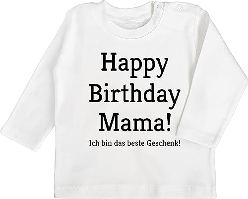 Baby Langarmshirt - Event und Anlass Geschenke - Happy Birthday Mama! Ich Bin das Geschenk! - 3/6 Monate - Weiß - Mama Babykleidung Mommy Langarm Mamas Shirt mom Tshirt Geburtstag zum Birthday, von Shirtracer