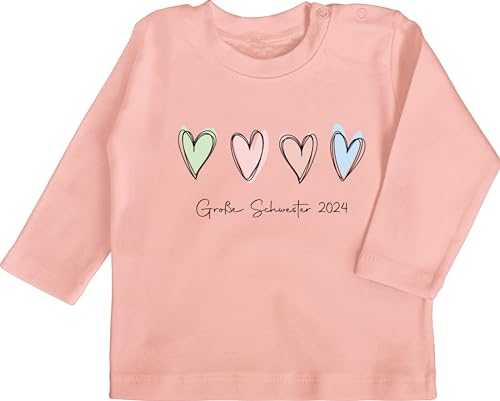 Baby Langarmshirt - Große Schwester 2024 Big Sister - 12/18 Monate - Babyrosa - sis Geschenk 2023 Schwestern Grosse Geschenke für große+Schwester+Geschenk verkünden großes Langarm Groesse von Shirtracer