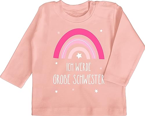 Shirtracer Baby Langarmshirt - Ich werde große Schwester - Regenbogen - grosse Schwester - 12/18 Monate - Babyrosa - langarm big sister mädchen sis geschenke geschenk große+schwester+geschenk groesse von Shirtracer