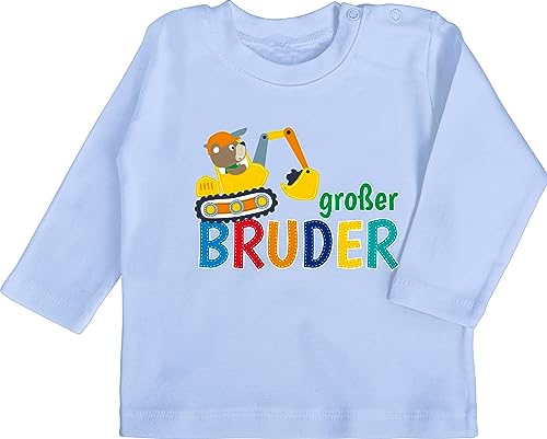 Baby Langarmshirt - Großer Bruder Bagger - 18/24 Monate - Babyblau - Langarm Shirt Grosse brüder Big Brother Tshirts große Geschenk brüderchen Babykleidung grosser 2024 der Longsleeve von Shirtracer