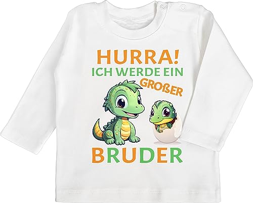 Baby Langarmshirt - Hurra endlich großer Bruder Dinos I Dino Geschenk Dinosaurier Brüder - 12/18 Monate - Weiß - Shirt gro er Brother werde Tshirt Langarmshirt+großer+Bruder Big bro Bald grosser von Shirtracer