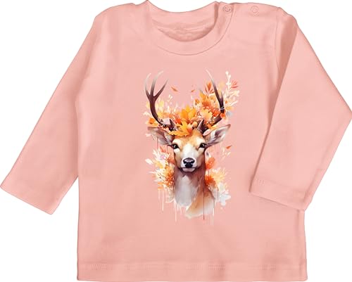 Baby Langarmshirt - Kompatibel mit Oktoberfest Outfit - Geschenk Hirsch Geweih I Hirschgeweih I Hirschmotiv Geschenk Jäger I Jägerin I Jagd - 6/12 Monate - Babyrosa - trachtenmode bayrisch langarm von Shirtracer