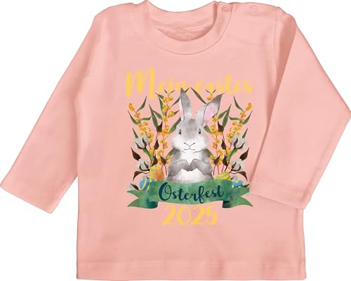 Baby Langarmshirt - Ostergeschenke - Mein erstes Osterfest 2025 I 1. Ostern I My First Easter I Osterhase I Oster Hase - 3/6 Monate - Babyrosa - Outfit mädchen osteroutfit ostermotiv 2021 von Shirtracer