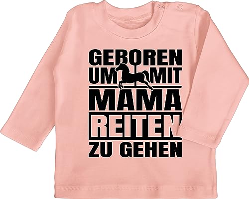 Baby Langarmshirt - Sprüche - Geboren um mit Mama reiten zu gehen - schwarz - 3/6 Monate - Babyrosa - babyshirts Babygeschenk lustig t- Shirt Aufschrift Tshirt Spruch t-Shirt witzige t coolem von Shirtracer