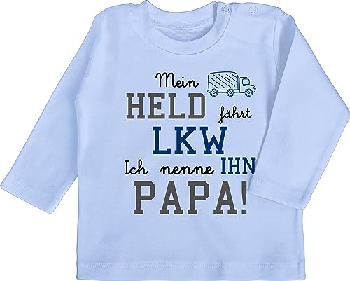 Baby Langarmshirt - Sprüche - Mein Held fährt LKW - 3/6 Monate - Babyblau - Tshirt lustige Spruch dad babysachen spruche Papa Shirt sprüchen papatag t-Shirt mit Aufschrift Vatertag Shirts von Shirtracer