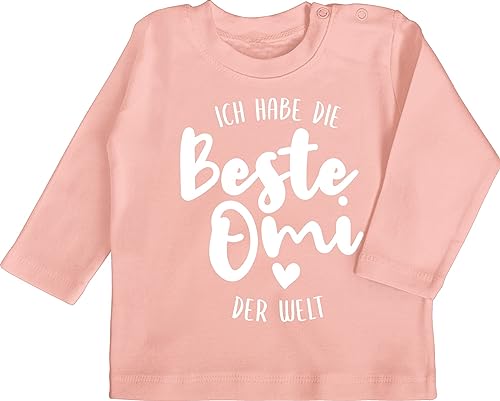 Baby Langarmshirt - Strampler Mädchen & Junge - Ich Habe die Beste Omi der Welt - 6/12 Monate - Babyrosa - Tshirt lustige sprüche Sachen für Neugeborene oma t-Shirt zur Geburt hab Langarm Spruch von Shirtracer