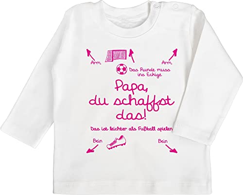 Baby Langarmshirt - Strampler & Junge - Papa du schaffst das Fußball Mädchen - 3/6 Monate - Weiß - Sachen für Neugeborene dad t-Shirt zur Geburt Daddy mit sprüchen Fussball Geschenke Anleitung von Shirtracer